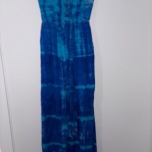 Blue Spaghetti Strap Sleeveless Maxi Sundress